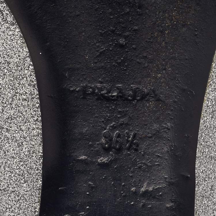 Pre Owned Prada Silver Glitter Logo Smoking Slippers Size 36.5