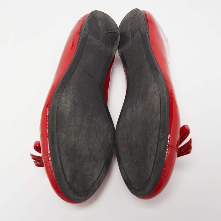 Pre Owned Prada Red Patent Leather Bow Ballet Flats Size 38