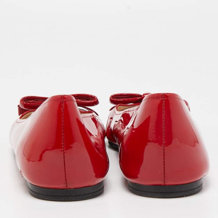 Pre Owned Prada Red Patent Leather Bow Ballet Flats Size 38
