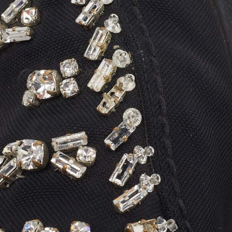 Pre Owned Prada Black Nylon Crystal Embellished Slip On Sneakers Size 37