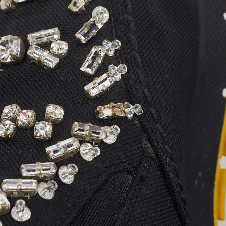 Pre Owned Prada Black Nylon Crystal Embellished Slip On Sneakers Size 37