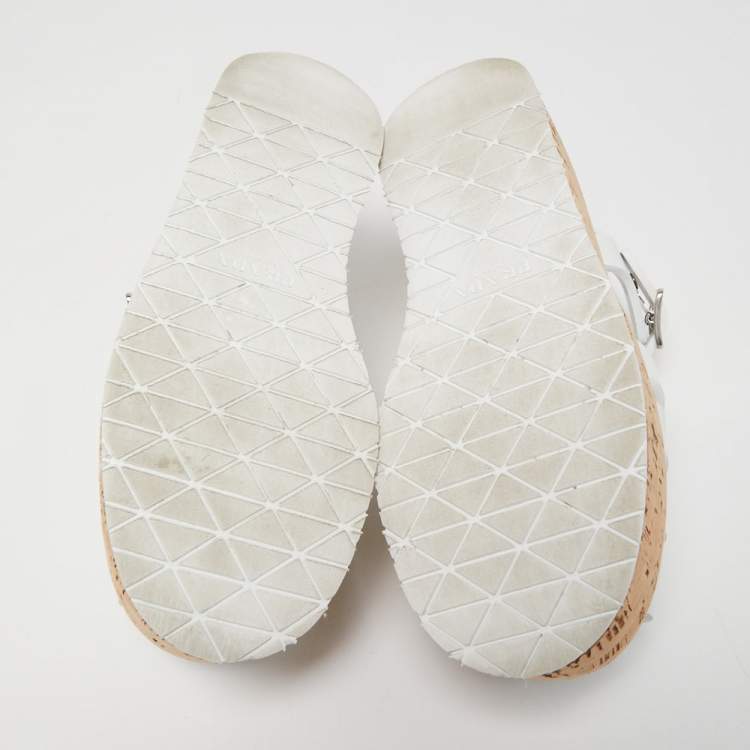 Pre Owned Prada White Rubber Monolith Cork Platform Ankle Strap Size 39