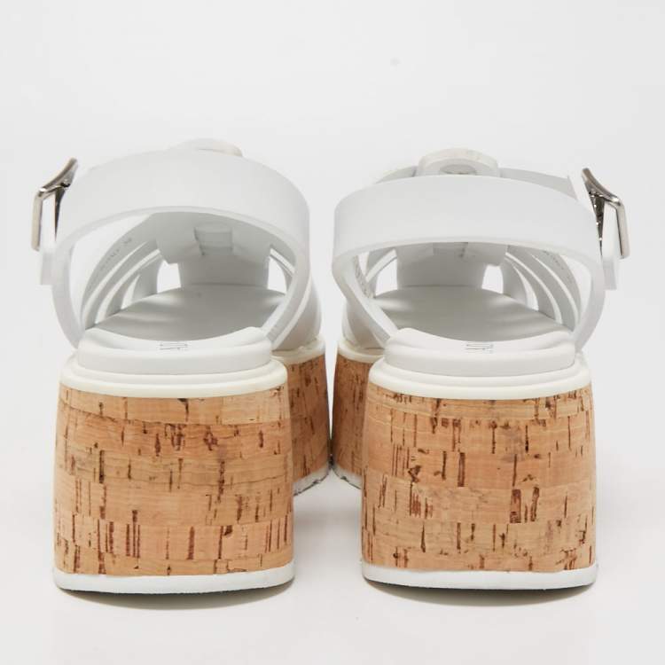 Pre Owned Prada White Rubber Monolith Cork Platform Ankle Strap Size 39