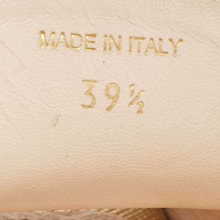 Pre Owned Prada Gold Patent Leather Wedge Platform Slide Sandals Size 39.5