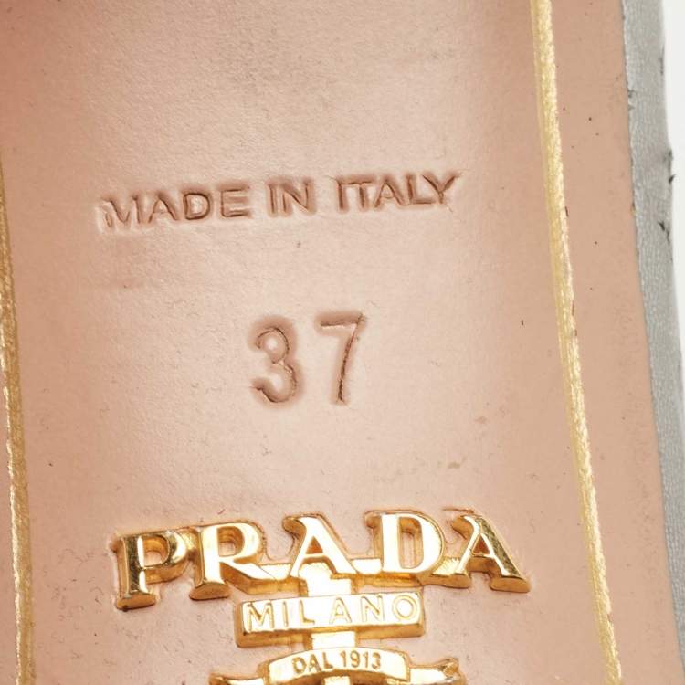 Pre Owned Prada Metallic Grey Python Embossed Leather Slide Sandals Size 37