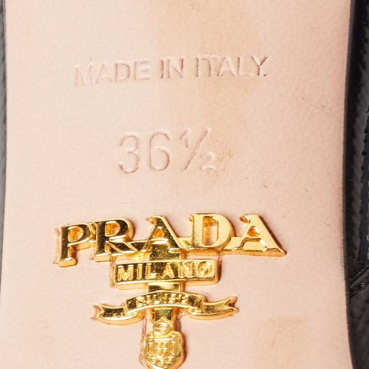 Pre Owned Prada Black Patent Leather Bow Slingback Pumps Size 36.5