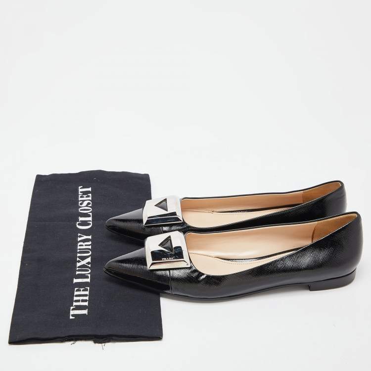 Pre Owned Prada Black Patent Leather Pointed Toe Ballet Flats Size 38.5