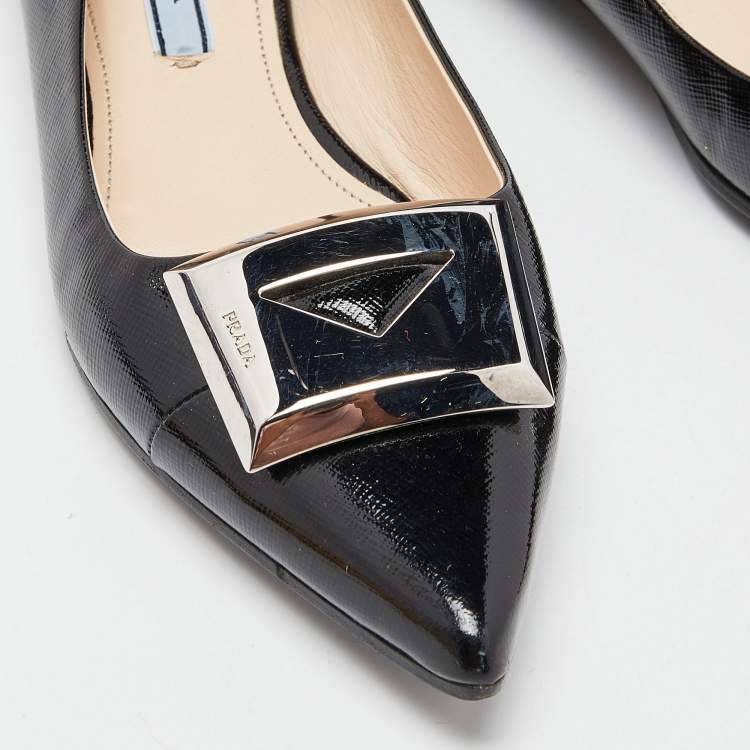Pre Owned Prada Black Patent Leather Pointed Toe Ballet Flats Size 38.5