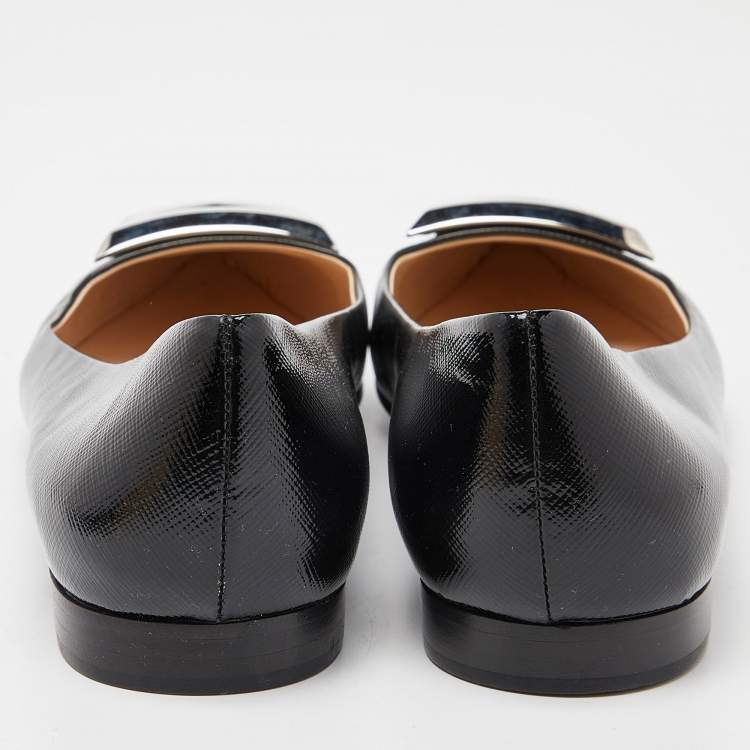 Pre Owned Prada Black Patent Leather Pointed Toe Ballet Flats Size 38.5