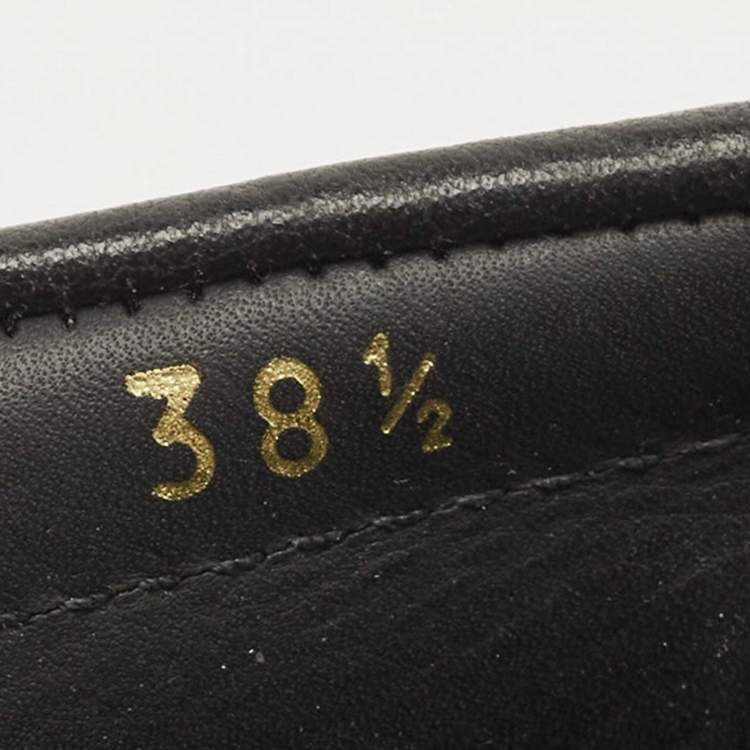 Pre Owned Prada Black Leather Logo Embellished Bow Slip On Loafers Size 38.5