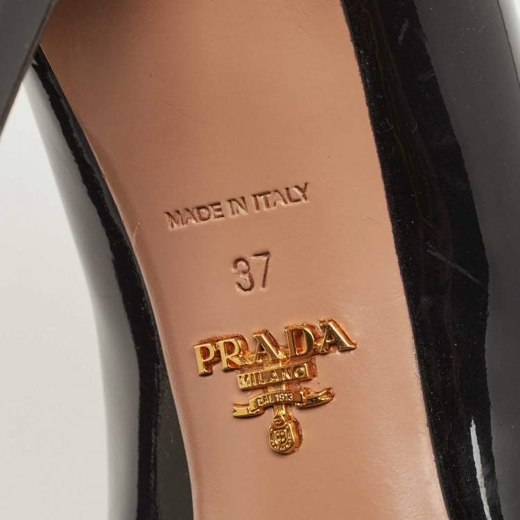 Pre Owned Prada Black Patent Leather Bow Pumps Size 37