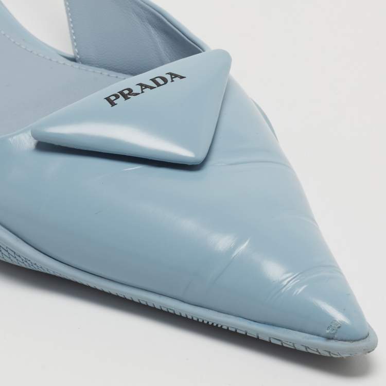 Pre Owned Prada Blue Leather Slingback Flats Size 39.5