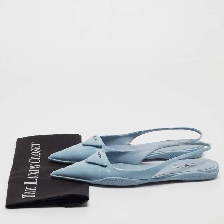 Pre Owned Prada Blue Leather Slingback Flats Size 39.5