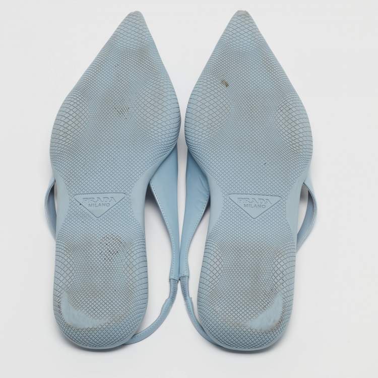 Pre Owned Prada Blue Leather Slingback Flats Size 39.5