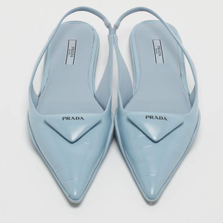 Pre Owned Prada Blue Leather Slingback Flats Size 39.5