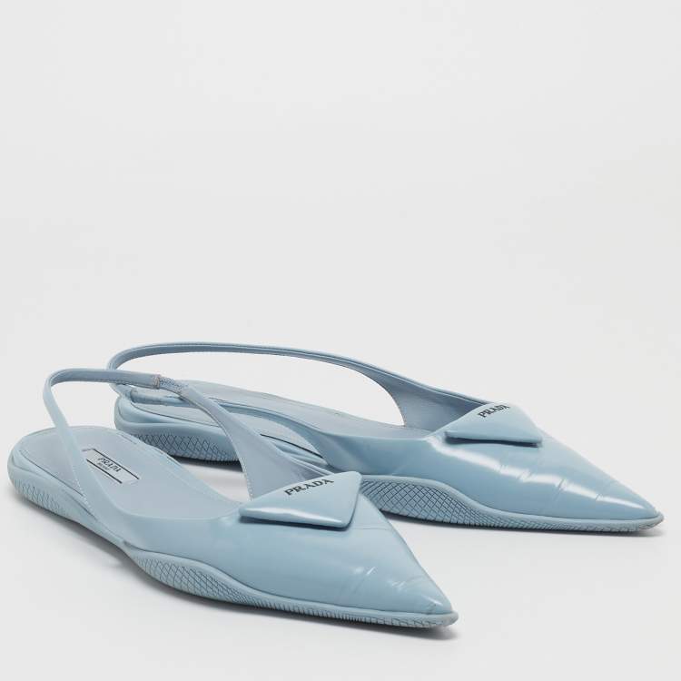 Pre Owned Prada Blue Leather Slingback Flats Size 39.5