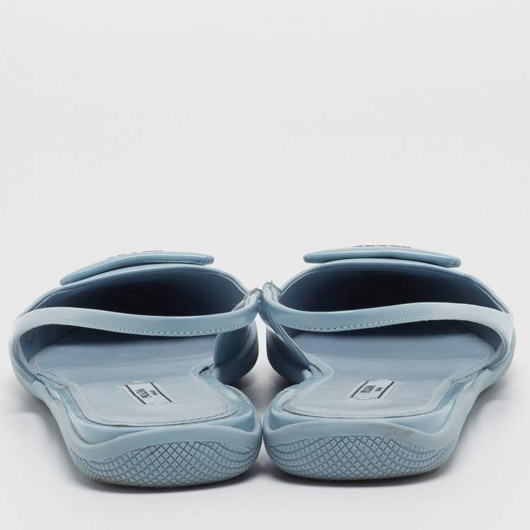 Pre Owned Prada Blue Leather Slingback Flats Size 39.5