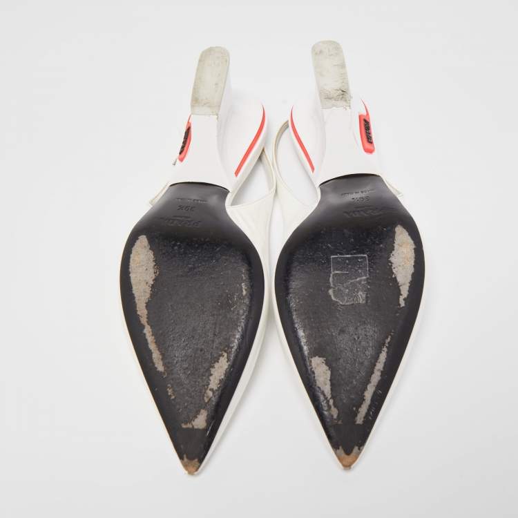 Pre Owned Prada White Patent Leather Slingback Pumps Size 39.5