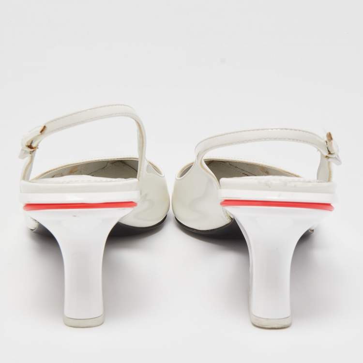 Pre Owned Prada White Patent Leather Slingback Pumps Size 39.5