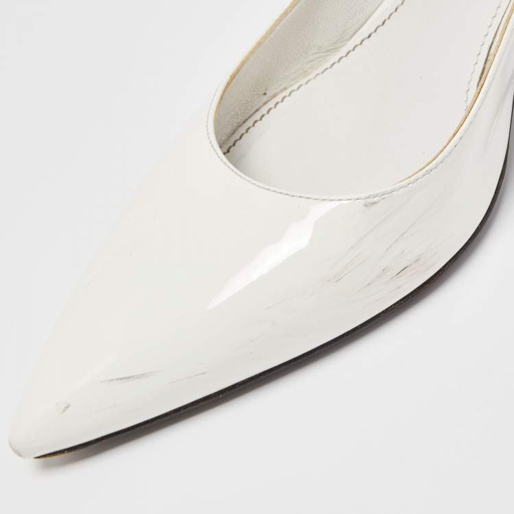 Pre Owned Prada White Patent Leather Slingback Pumps Size 39.5