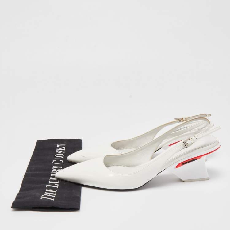 Pre Owned Prada White Patent Leather Slingback Pumps Size 39.5