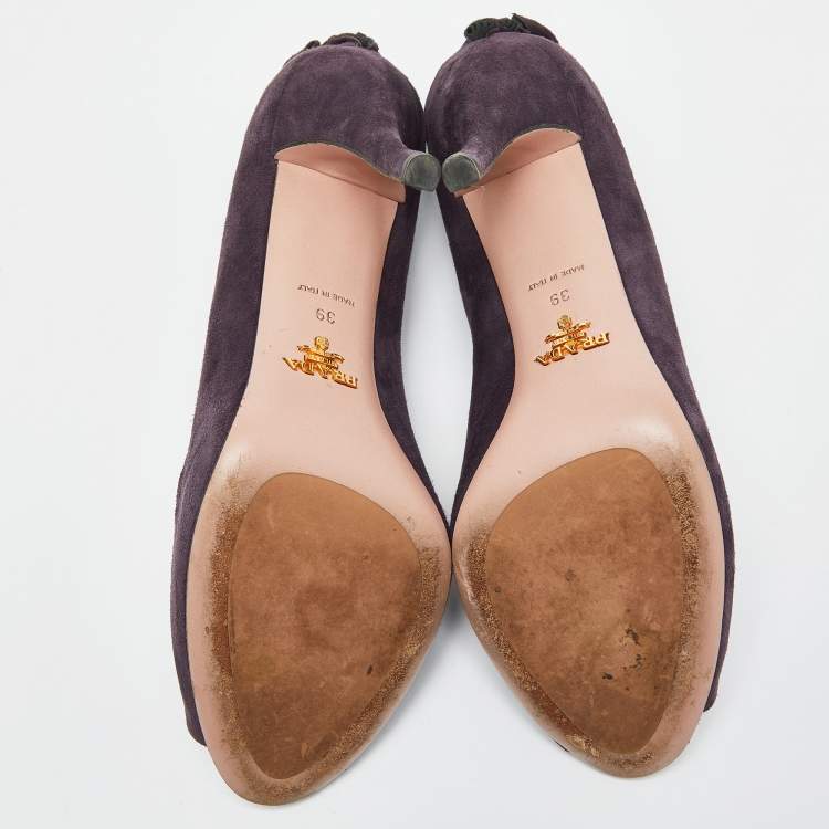 Pre Owned Prada Purple Suede Peep Toe Pumps Size 39