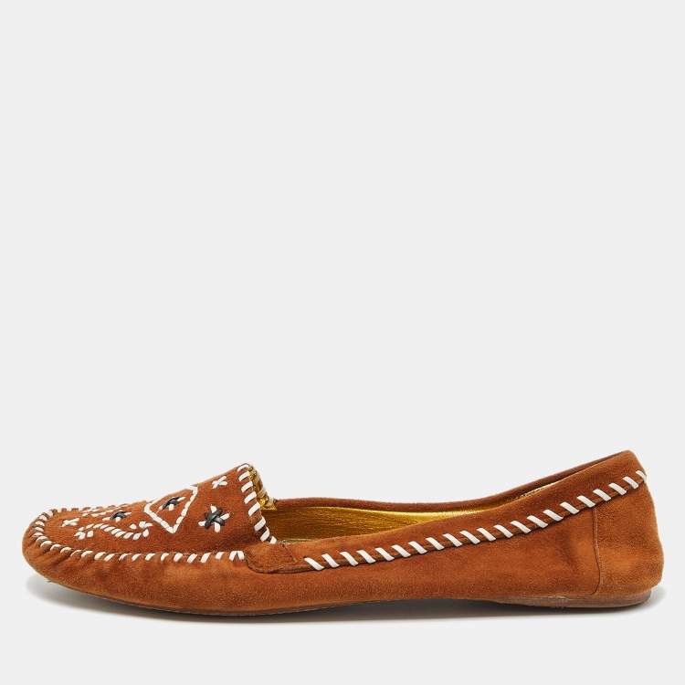 Pre Owned Prada Brown Suede Slip-On Loafers Size 39.5