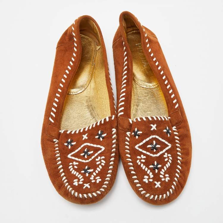 Pre Owned Prada Brown Suede Slip-On Loafers Size 39.5