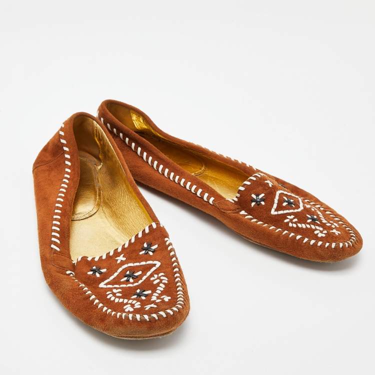 Pre Owned Prada Brown Suede Slip-On Loafers Size 39.5
