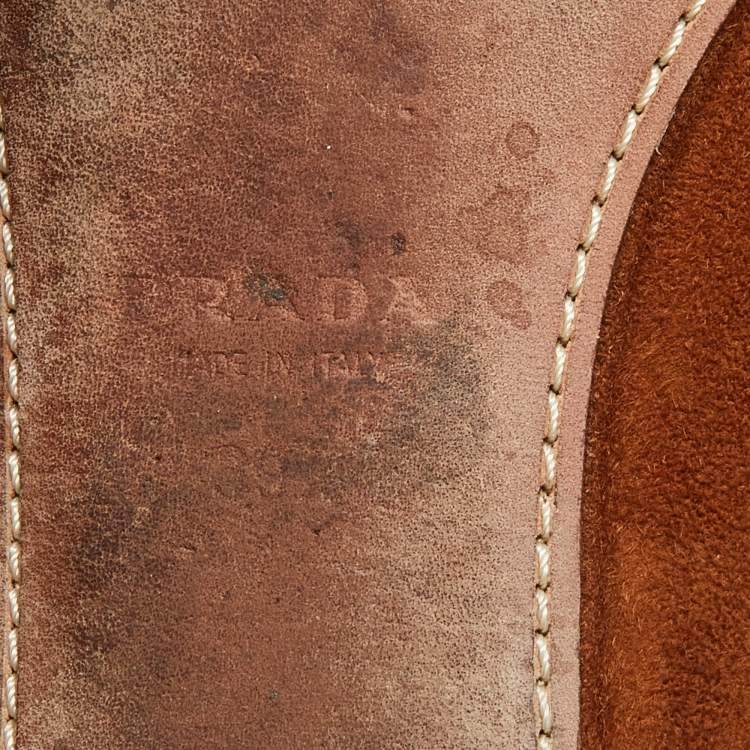 Pre Owned Prada Brown Suede Slip-On Loafers Size 39.5