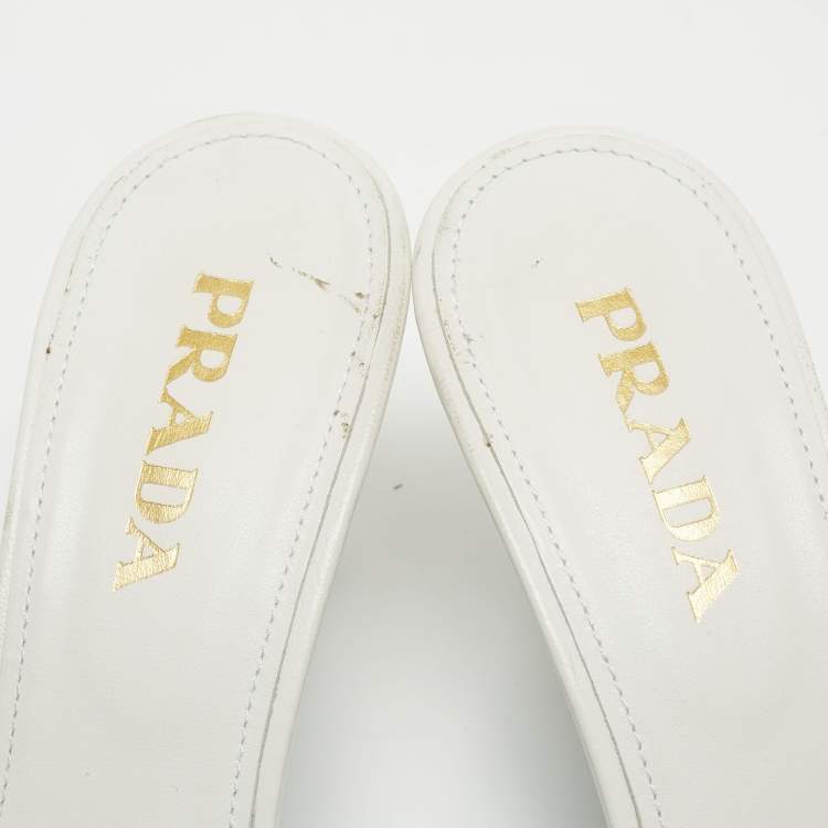 Pre Owned Prada White Quilted Leather Slide Sandals Size 41 