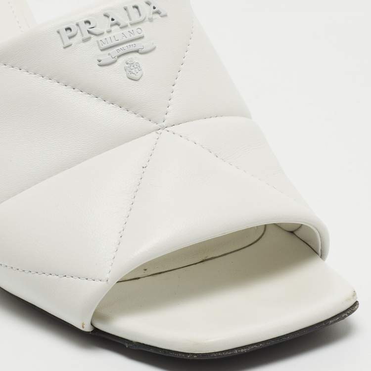 Pre Owned Prada White Quilted Leather Slide Sandals Size 41 