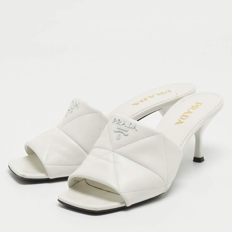 Pre Owned Prada White Quilted Leather Slide Sandals Size 41 
