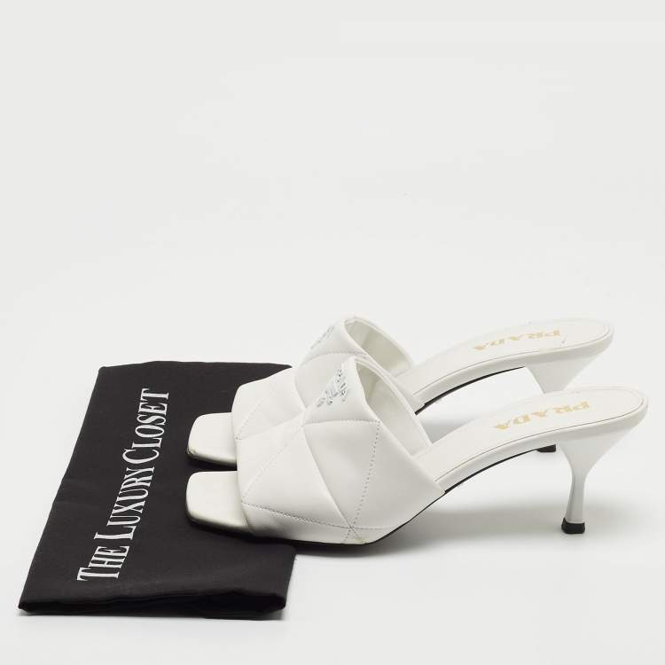 Pre Owned Prada White Quilted Leather Slide Sandals Size 41 