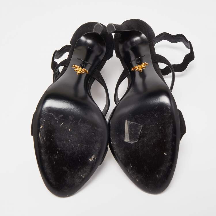 Pre Owned Prada Black Suede Strappy Ankle Wrap Sandals Size 41