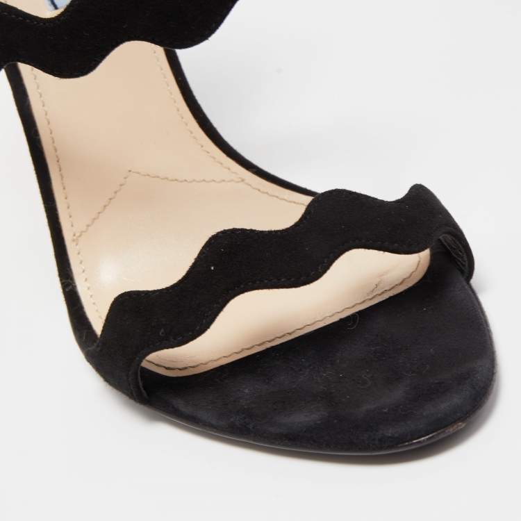 Pre Owned Prada Black Suede Strappy Ankle Wrap Sandals Size 41