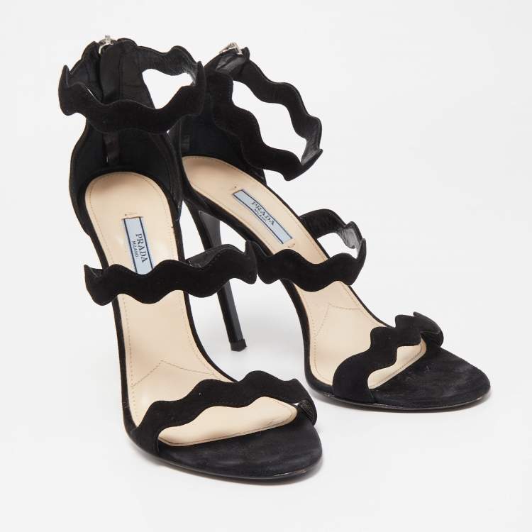 Pre Owned Prada Black Suede Strappy Ankle Wrap Sandals Size 41