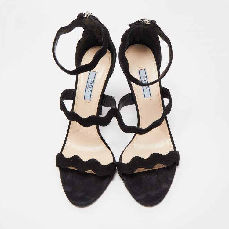 Pre Owned Prada Black Suede Strappy Ankle Wrap Sandals Size 41