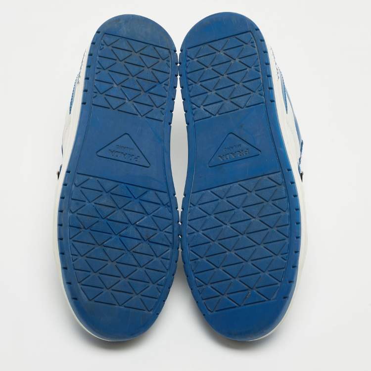 Pre Owned Prada Blue/White Leather Downtown Low Top Sneakers Size 36.5