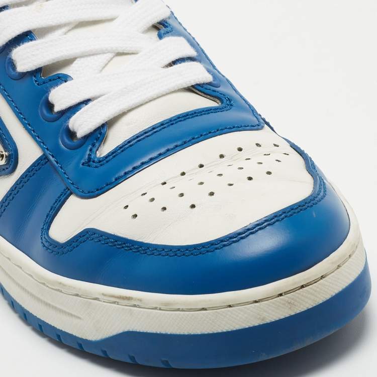 Pre Owned Prada Blue/White Leather Downtown Low Top Sneakers Size 36.5