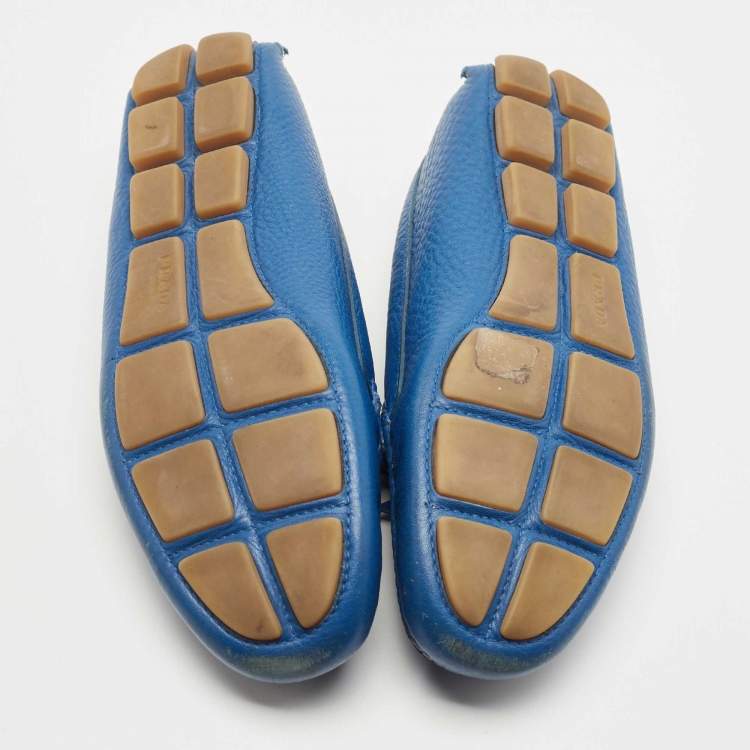 Pre Owned Prada Blue Leather Slip On Loafers Size 38