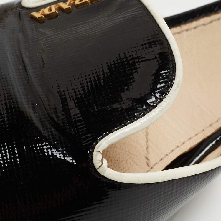 Pre Owned Prada Black Saffiano Vernice Leather Slide Sandals Size 39
