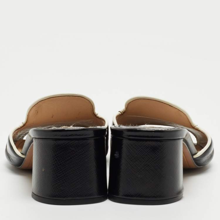 Pre Owned Prada Black Saffiano Vernice Leather Slide Sandals Size 39