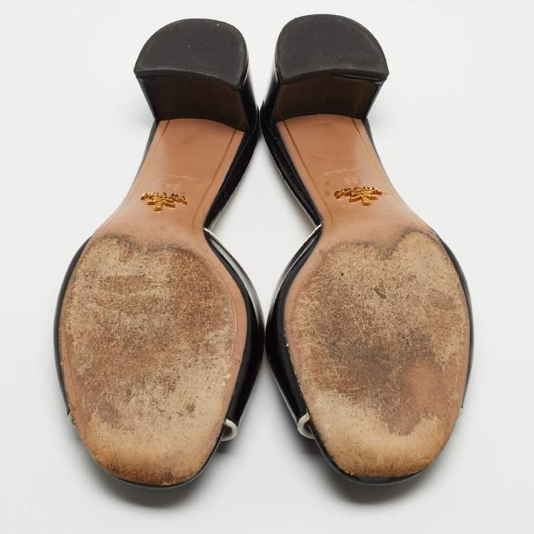Pre Owned Prada Black Saffiano Vernice Leather Slide Sandals Size 39