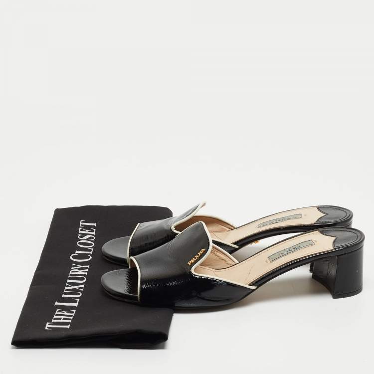 Pre Owned Prada Black Saffiano Vernice Leather Slide Sandals Size 39