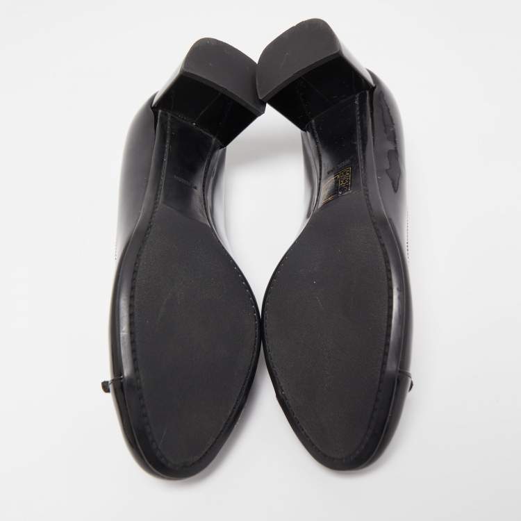 Pre Owned Prada Black Patent Leather Bow Block Heel Pumps Size 37.5