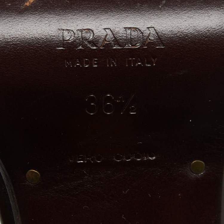 Pre Owned Prada Olive Green/Brown Calf Hair and Patent Leather Platform Ankle Strap Sandals Size 36.5