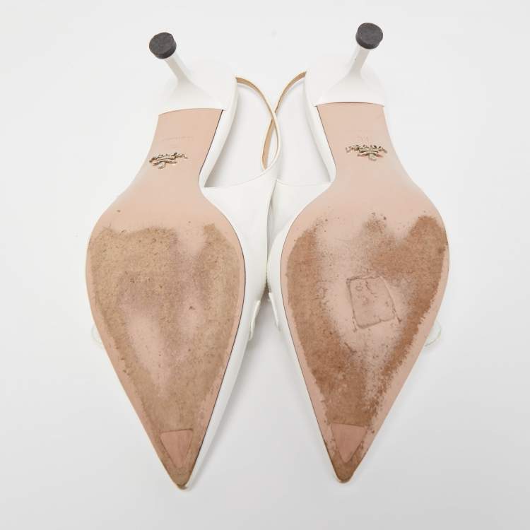Pre Owned Prada White Leather Pointed Toe Slingback Pumps Size 38