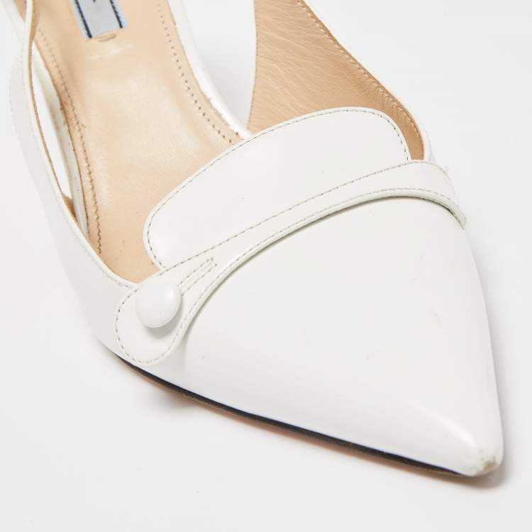 Pre Owned Prada White Leather Pointed Toe Slingback Pumps Size 38