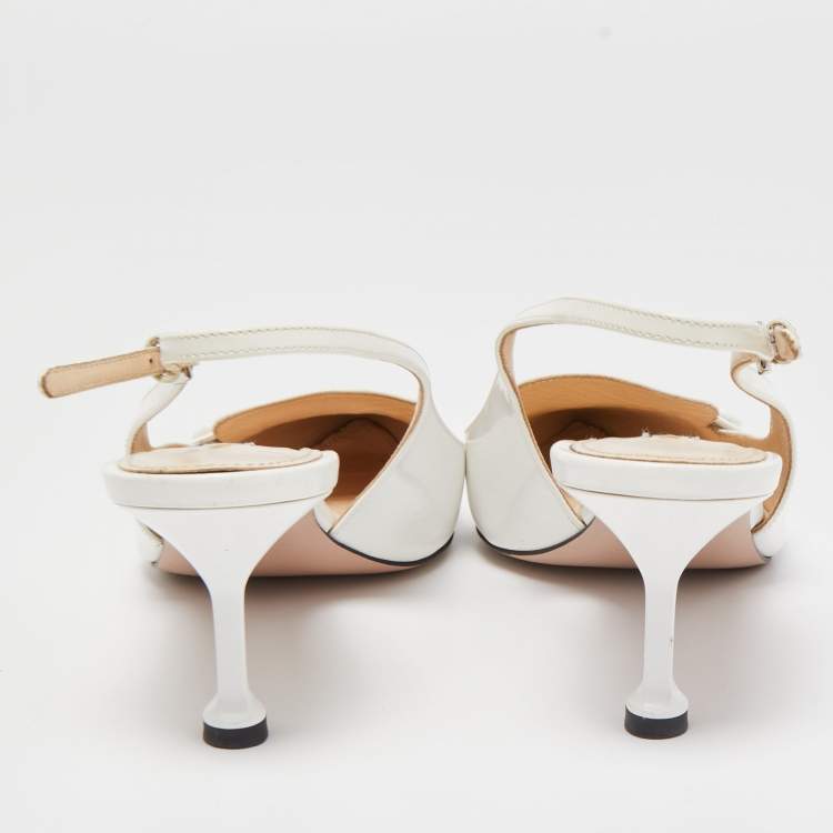 Pre Owned Prada White Leather Pointed Toe Slingback Pumps Size 38
